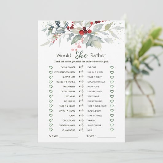 Zou ze liever winterbessen gebladerte bruidsspel kaart (Staand voorkant)