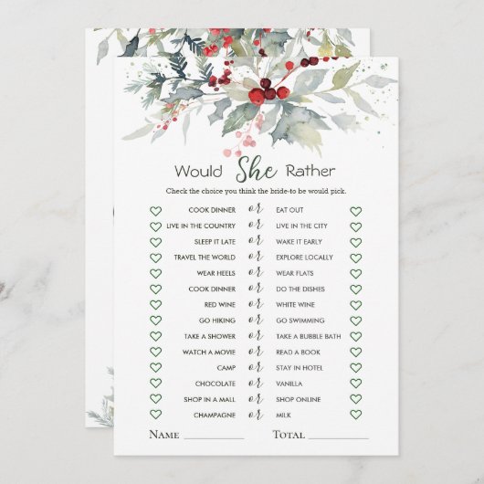 Zou ze liever winterbessen gebladerte bruidsspel kaart (Voorkant / Achterkant)