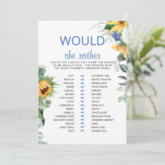 Zou ze liever zonnebloem Vrijgezellenfeest Kaart (Staand voorkant)