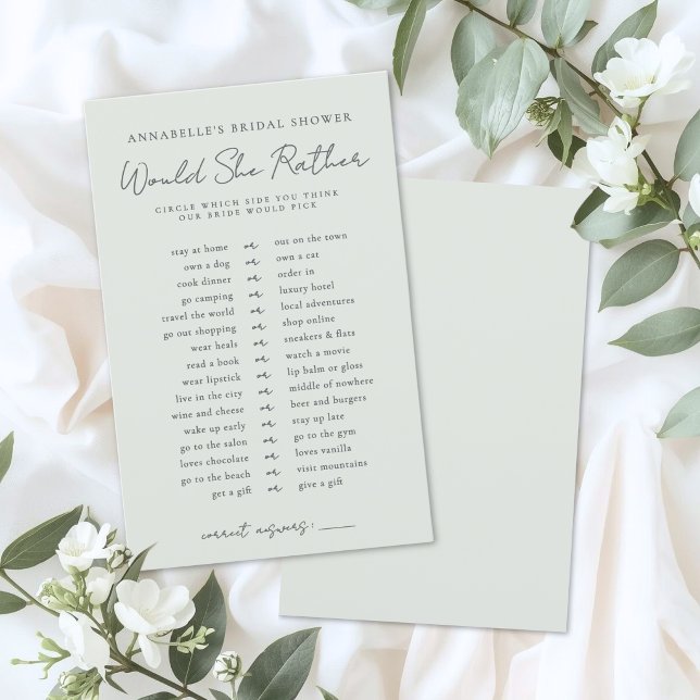 Zou Zij Eerder Bruid Bruiloft Spel (Would She Rather Bride Bridal Shower Game )