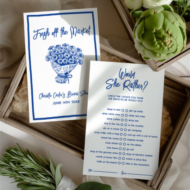 Zou Zij Eerder Bruidsbruiloft Spel Blauw (Would She Rather Blue Bridal Shower Game)
