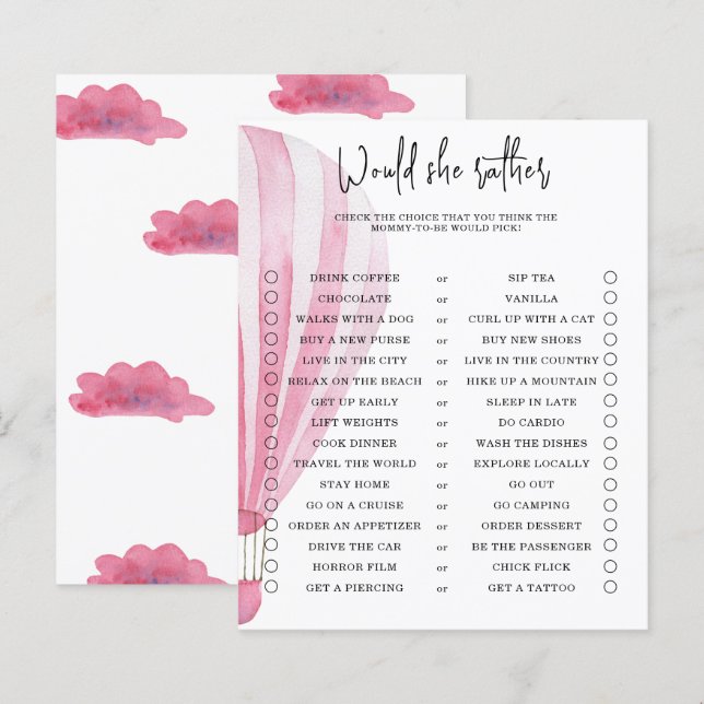 Zou zij liever - baby shower spel (Voorkant / Achterkant)