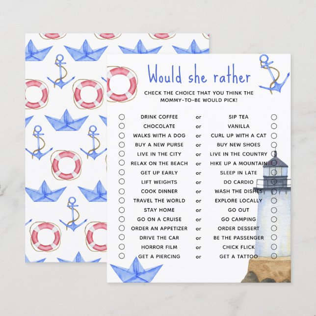 Zou zij liever - baby shower spel (Voorkant / Achterkant)