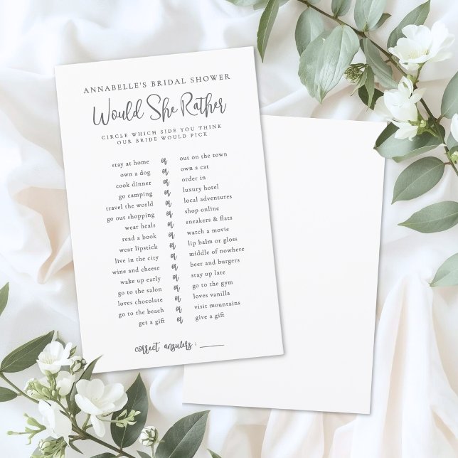 Zou zij liever Bruids Bruiloftsfeest Spel (Would She Rather Bride Bridal Shower Game)