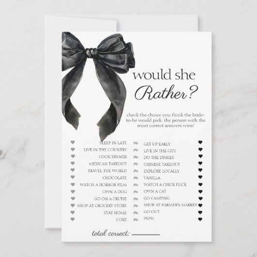 Zou zij liever bruidsfeest spelkaart met strik kaart (Voorkant)