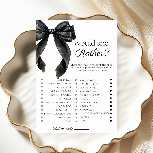 Zou zij liever bruidsfeest spelkaart met strik kaart