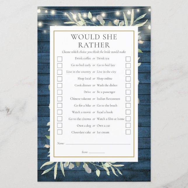 Zou Zij Liever Bruidsfeest Thee Feestje Spel (Voorkant)