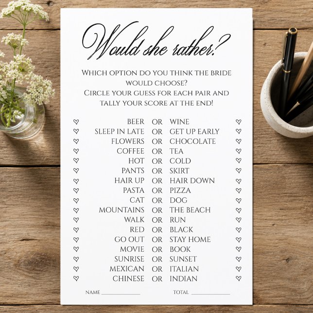 Zou Zij Liever Bruidsshowerspel  (Would She Rather Bridal Shower Game)