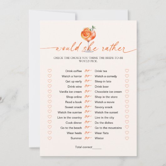 Zou Zij Liever Cocktail Bruiloft Spel Kaart (Voorkant)