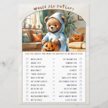 Zou zij liever Halloween baby shower spel