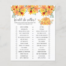 Zou zij liever - Pompoen Baby Shower Spel
