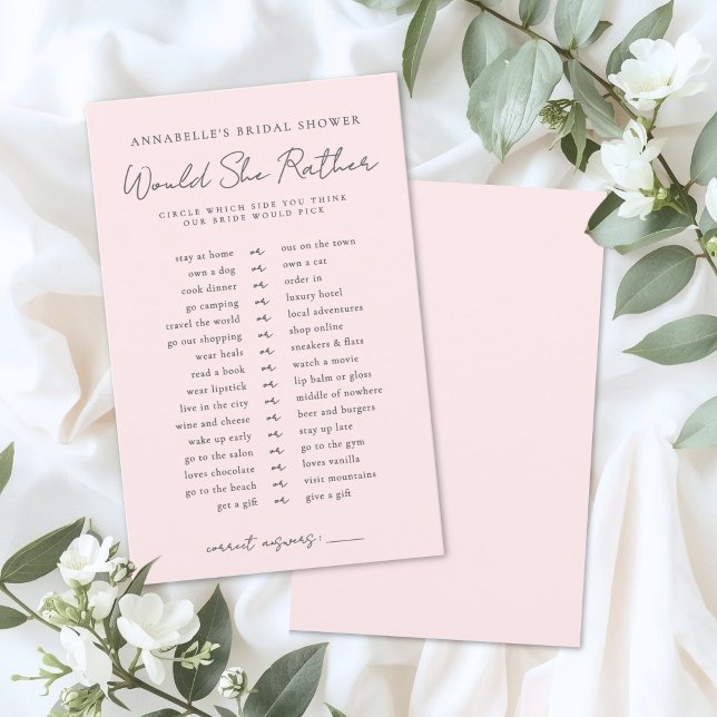 Zou Zij Liever Roze Bruid Bruiloft Feestspel (Would She Rather Pink Bride Bridal Shower Game)