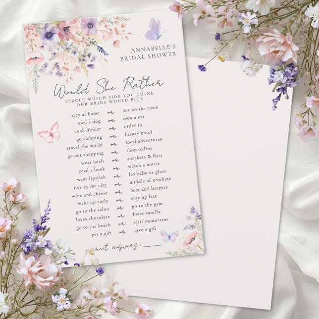 Zou Zij Liever Vlinder Bloemige Bruiloft Feest (Would She Rather Butterfly Floral Bridal Shower )