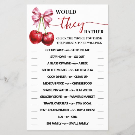 Zouden ze liever Cherry Coquette Shower Game Kaart (Voorkant)