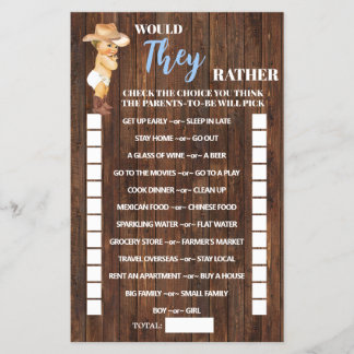 Zouden ze liever Cowboy Baby shower Game Card hebb Flyer