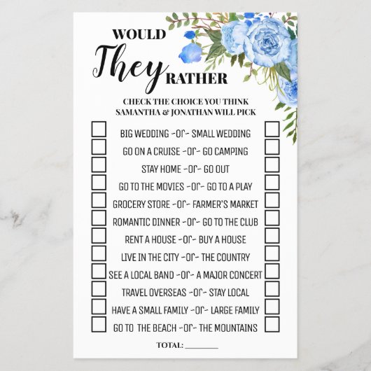 Zouden ze liever een blauw Vrijgezellenfeest game  Flyer (Voorkant)