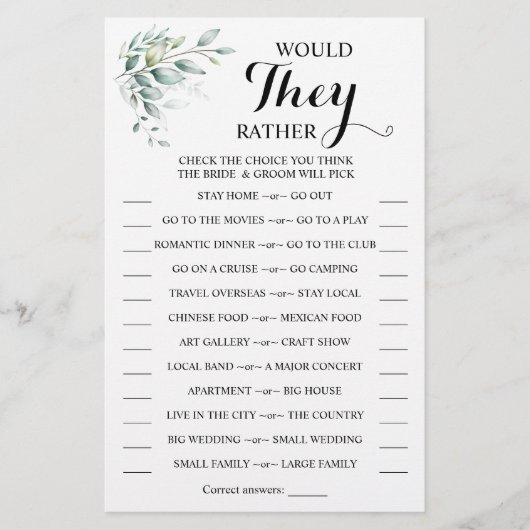 Zouden ze liever een Eucalyptus Shower Game-kaart  Flyer (Voorkant)