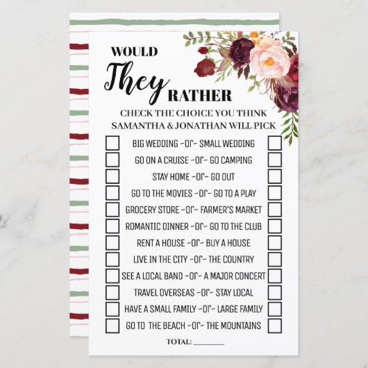 Zouden ze liever Marsala Flowers Shower-game gebru (Voorkant / Achterkant)