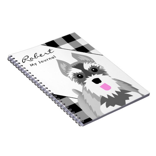 Zout en Peper Schnauzer Tartan Plaid Notitieboek (Rechterzijde)