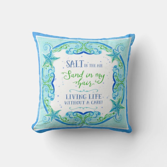 Zout in Zand Zee Zijvis Zwril Waterverf Oceaan Kussen (Voorkant)