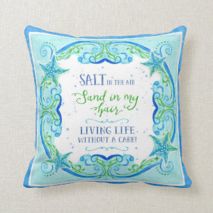 Zout in Zand Zee Zijvis Zwril Waterverf Oceaan Kussen