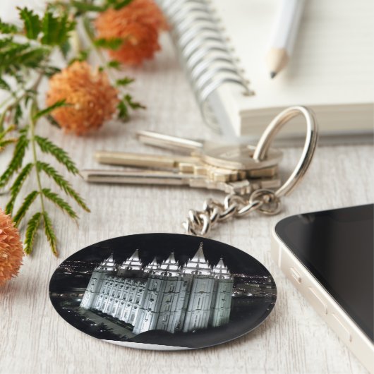 Zout Lake City LDS Temple 's nachts. Sleutelhanger (Zijkant)