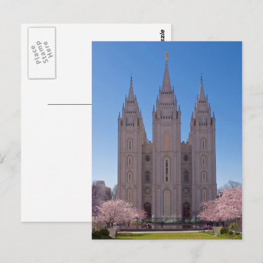 Zout Lake City-tempel in de lente. Briefkaart (Voorkant / Achterkant)