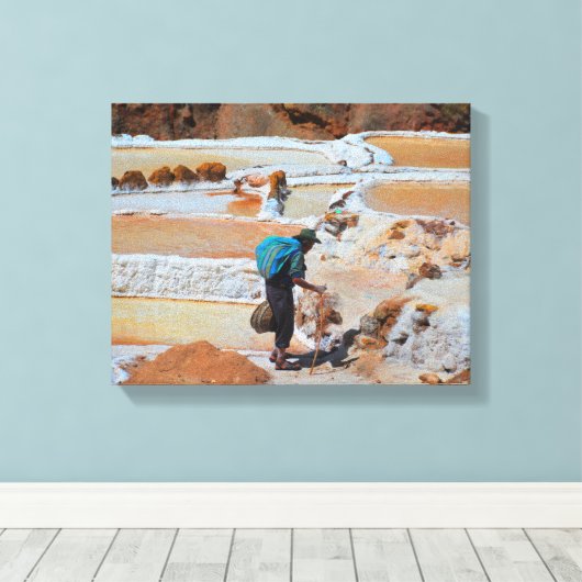 Zout oogsten in Maras, Peru Canvas Afdruk (Insitu (Houten vloer))