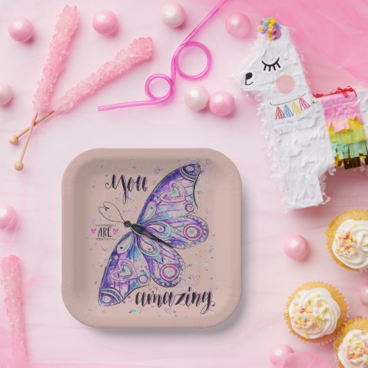 Zout roze vlinder effen custom papier borden papieren bordje (Feest)