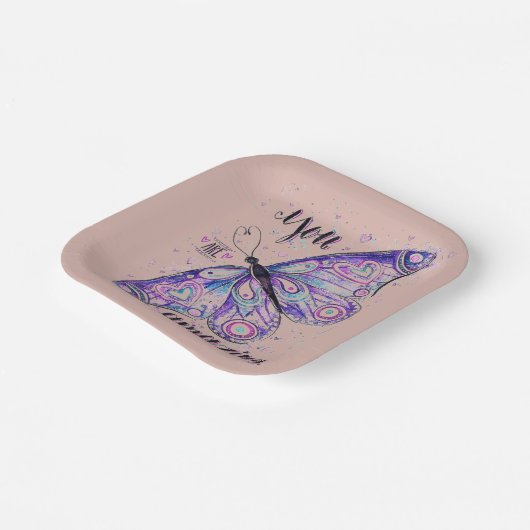 Zout roze vlinder effen custom papier borden papieren bordje (Gebogen)