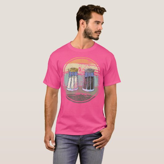 Zout shaker en peper retro zout liefhebber peper l t-shirt (Voorkant volledig)