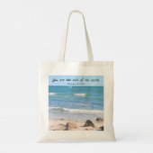Zout van de aarde Foto van Ocean Bible Verse Tote Bag (Achterkant)