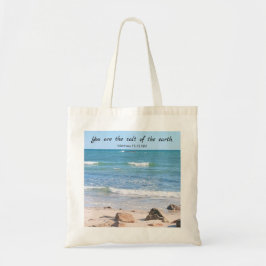 Zout van de aarde Foto van Ocean Bible Verse Tote Bag