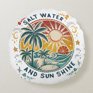 Zout Water en Zonneschijn Vintage Tropisch Strand Rond Kussen