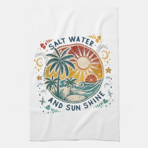 Zout Water en Zonneschijn Vintage Tropisch Strand Theedoek
