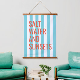 Zout water en Zonsondergangen Blue Cabana Stripe Hangend Wandkleed