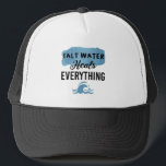 Zout water heelt alles beestjes trucker pet<br><div class="desc">Zout water heelt alles wat bedekt is met vloerbedekking met blauw Zee golven oceaancitaten zomervakantie grappige hemel voor vrouwelijke Mannen en Kinderen</div>