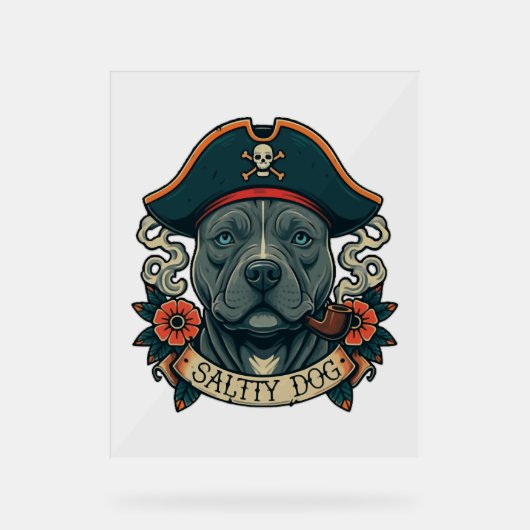 Zoute hond Pitbull Acryl Bord (Voorkant)