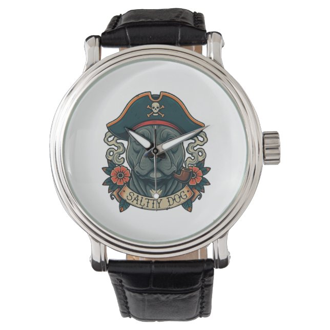 Zoute hond Pitbull Horloge (Voorkant)