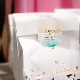 Zoute kussen ik turquoise in het zandstrand bruilo ronde sticker