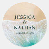 Zoute kussen ik turquoise in het zandstrand bruilo ronde sticker (Voorkant)