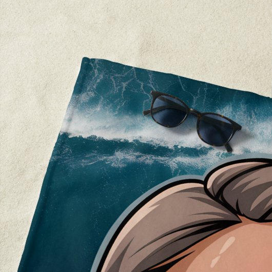 Zoute Lil' Beach Persoonlijke Chibi Blauwe Oceaan Strandlaken (In situ)