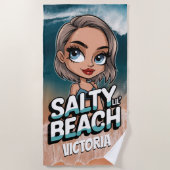 Zoute Lil' Beach Persoonlijke Chibi Blauwe Oceaan Strandlaken (Voorkant)