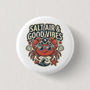 Zoute Lucht & Goede Vibes Retro Strand Knop Ronde Button 3,2 Cm