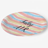 Zoute lucht roze geel blauwe Waterverf Papieren Bordje (Gekanteld)