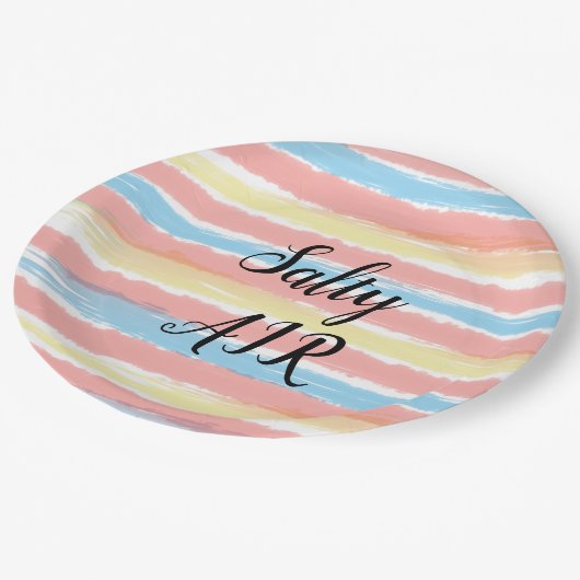 Zoute lucht roze geel blauwe Waterverf Papieren Bordje (Gekanteld)