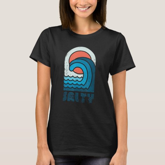 Zoute Retro  70s Zee Waves Surfer T-shirt (Voorkant)