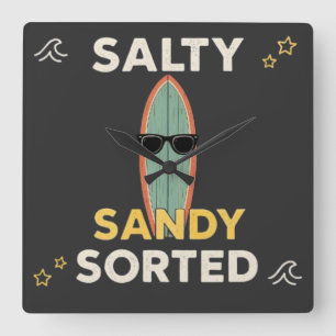 Zoute Sandy Gesorteerd Funny Surfplank Strand Zome Vierkante Klok