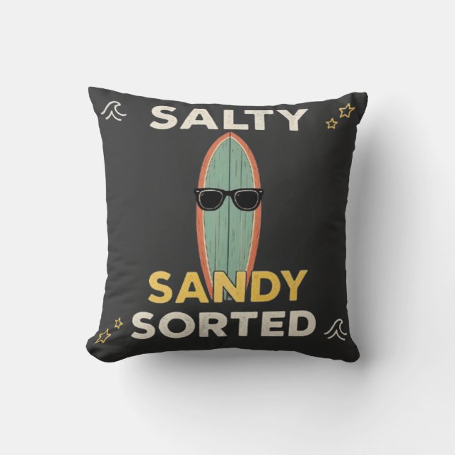 Zoute Sandy Gesorteerd Grappige Surfplank Strand Z Kussen (Voorkant)