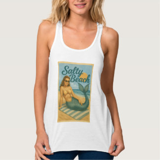 Zoute strand pin-up zeemeermin | Retro kust grafie Tanktop